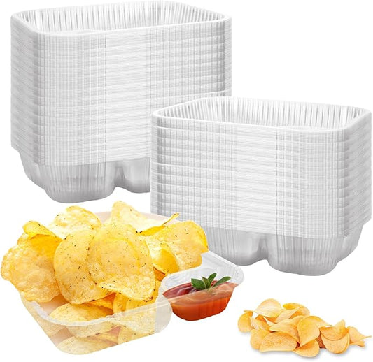 RHBLME 300 Pack Large 8"x6" Plastic Nacho Trays, 2 Compartment Disposable, Plastic Nacho Containers with Chip and Dip Holder for Party, Festivals, Kids, Theater