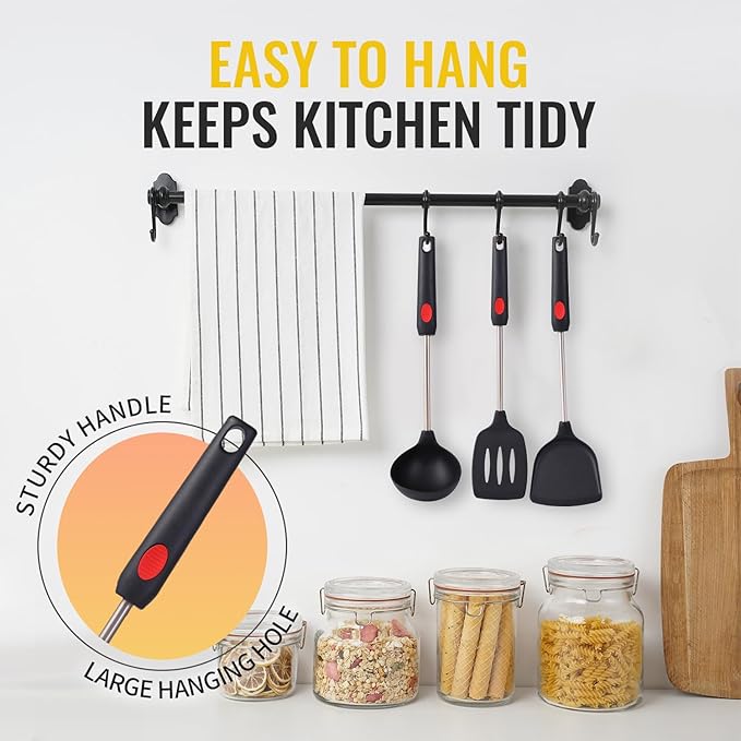 Pack of 3 Spatulas Silicone Heat Resistant,Silicone Cooking Utensils Set,Ladle Spoon for Egg,Meat,Soup
