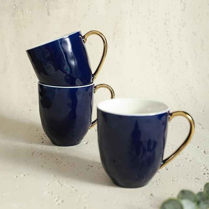 Stone Lain Florian Modern Porcelain Dish Set, 32-Piece Dishes for 8, Gold and Blue