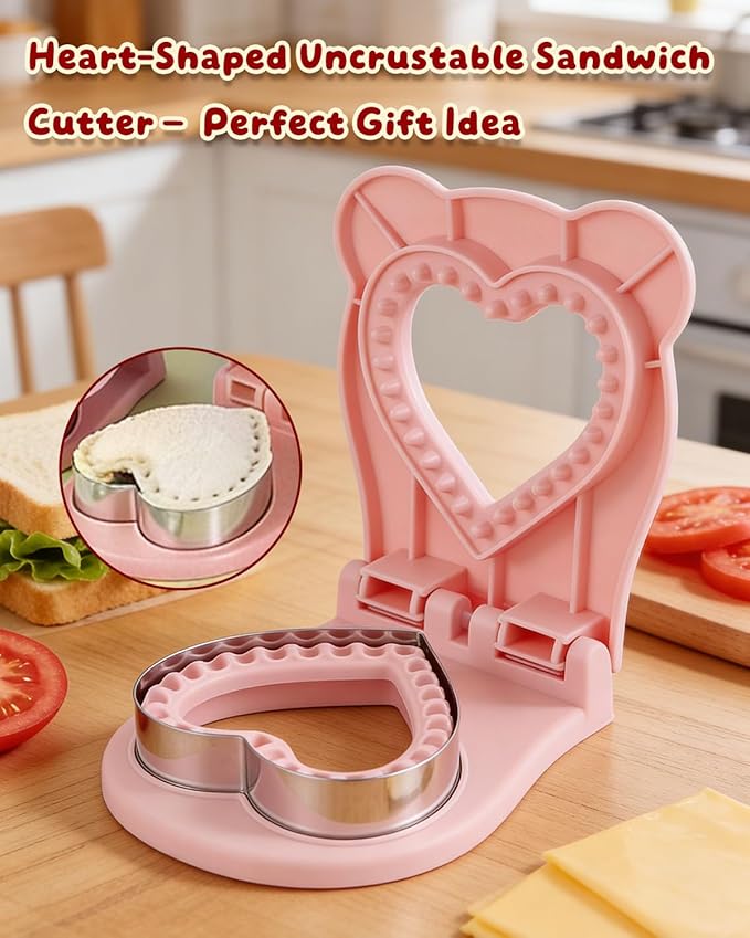 CHICHAUS Uncrustable Sandwich Maker,Sandwiches Pocket Circle Shape 3.7Inch Sandwich Cutter and Sealer,Sandwich Cutter for Kids Breakfast and lunchboxes (Heart Pink)