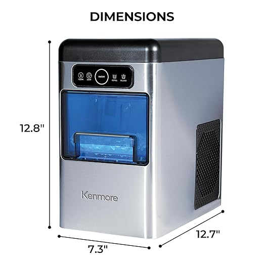 Kenmore Countertop Ice Maker Nugget Machine – Portable Self-Cleaning Máquina de Hacer Hielo para Casa, Crunchy Chewable Pebble Ice, 40lb/24hr Capacity, Stainless Steel