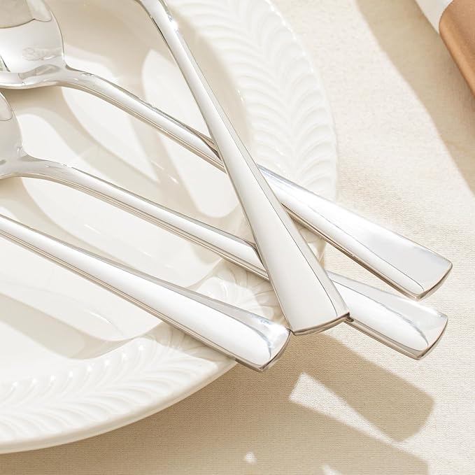 KINGSTONE 16 Piece Dinner Spoon Set, 18/10 Stainless Steel Spoons, Silver Food Grade Table spoons of 16, Metal Spoons for Home, Kitchen, Weddings, Parties or Restaurant, Dishwasher Safe-8.15inches