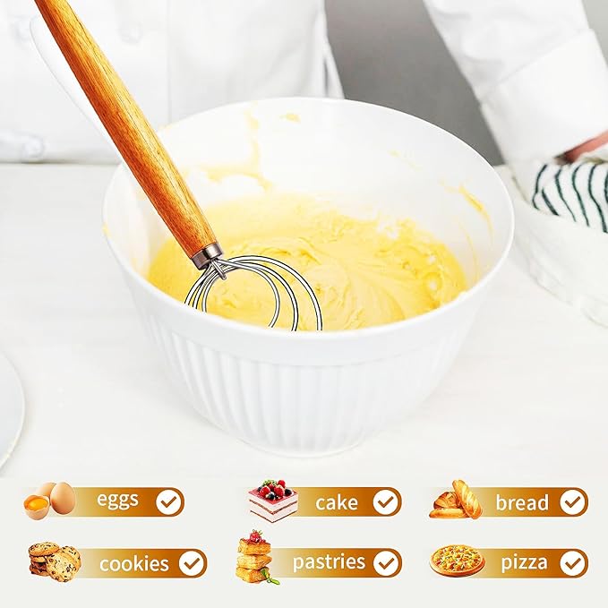 TEEVEA Danish Dough Whisk for Sourdough, Wood Handle & Stainless Steel