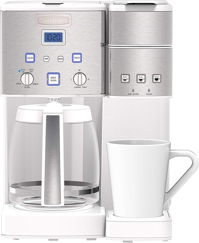 Cuisinart SS-15W Maker Coffee Center 12-Cup Coffeemaker and Single-Serve Brewer, White Stainless Steel
