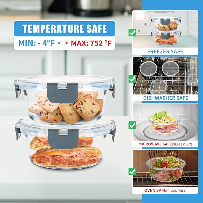 GULFLIN 12 Pack Small Glass Food Storage Containers with Lids Airtight, 13oz Leak-Proof Meal Prep Containers Set, Freezer to Microwave Safe, Dishwasher Safe