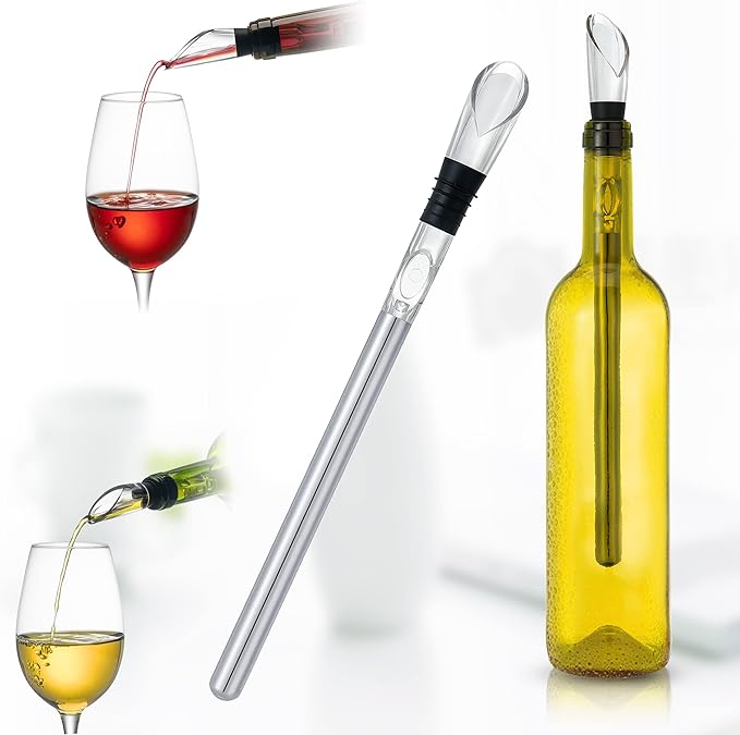 YouYah Wine Decanter Set with Wine Chiller Stick 3-in-1 Stainless Steel Wine Bottle Cooler Stick, Red Wine Carafe, Wine Gift