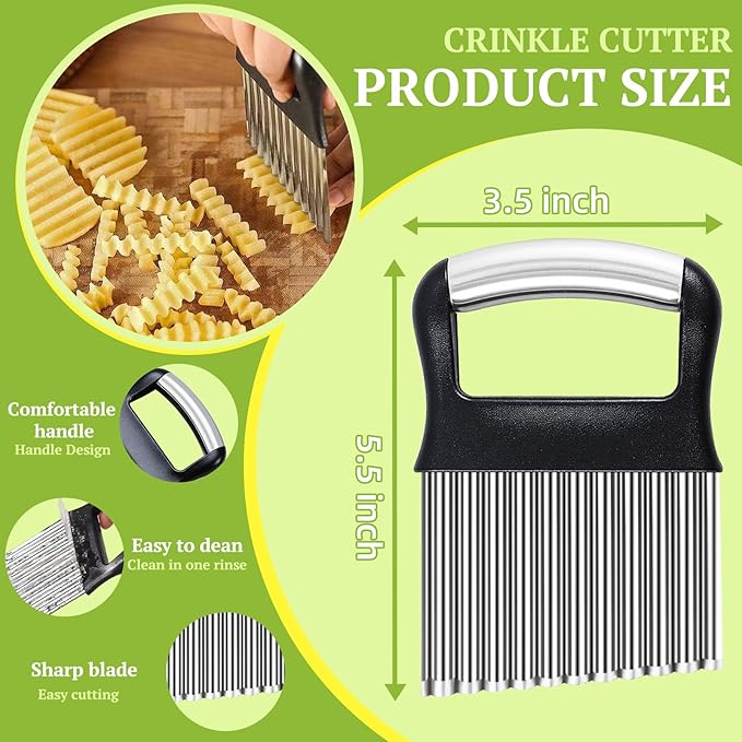 FANTEXY Crinkle Cutter for Veggies, Stainless Steel French Fry Cutter for Potatoes, Cucumbers, Carrots - Wavy Chopper, Waffle Fry Maker