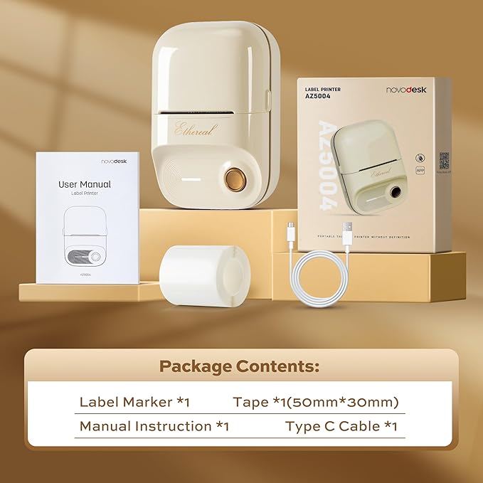 2 Inch Bluetooth Thermal Label Maker Machine - Inkless Portable Label Printer w/ App | 50x30mm Adhesive Labels for Jar, Price, Address & Mailing | Home, Kitchen, Office, School Organization (White)