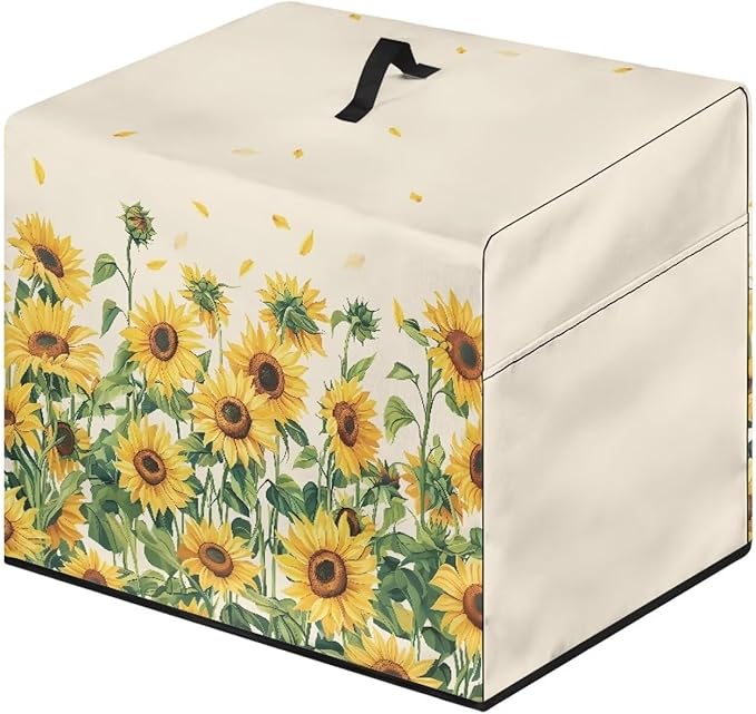 Meat Slicer Cover for Home Use Dust-proof Food Slicers Meat Slicer Protection Case with Side Pockets for Stainless Steel Blade, Brush, Recipe Kitchen Decor, Sunflower Green Leaf Print