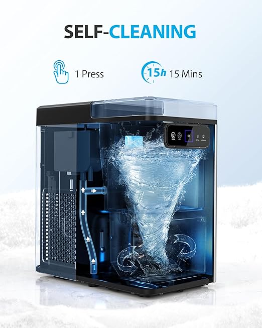 Aeitto Nugget Ice Maker 40Lbs/24H, Countertop Soft Chewable Ice Pebble Ice Machine, One-Click Operation, Auto Self-Cleaning Ice Makers with Scoop&Basket for Home, Office, Kitchen, Party (Grey)
