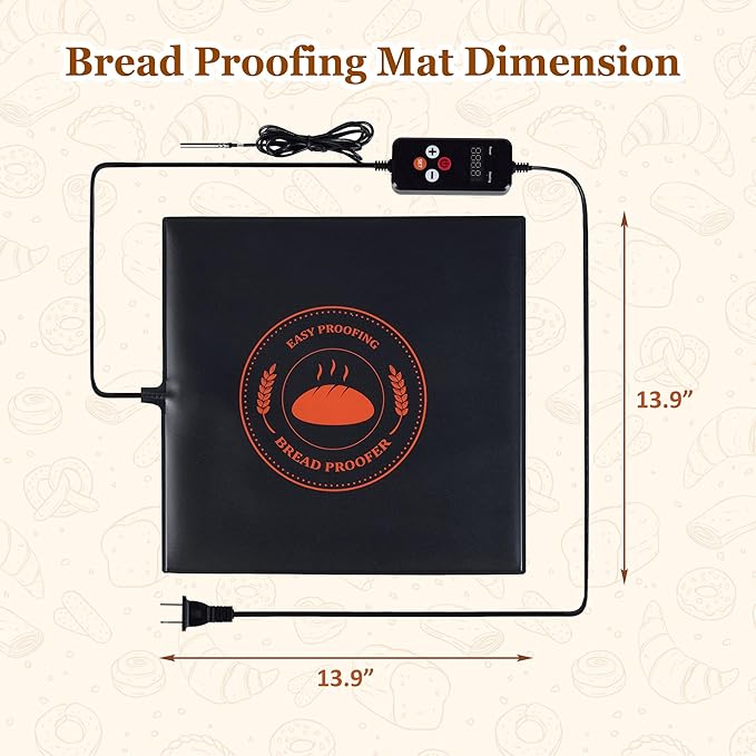 Bread Proofing Mat, Sourdough Hearting Mat, Sourdough Warming Mats with Thermostat Temperature Control, 13.9" x 13.9" Bread Proofer Dough Warmer for Home Kitchen Baking