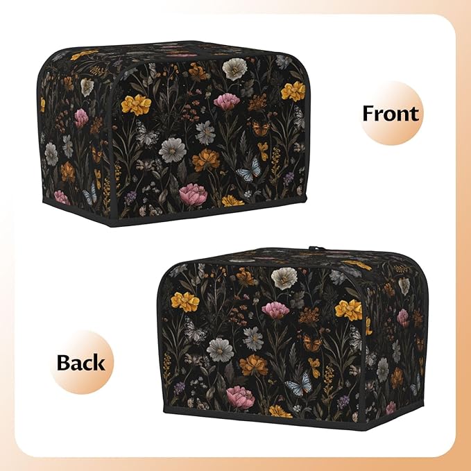 Toaster Cover 2 Slice Flower Butterfly Boho Botanical Kitchen Small Appliance Covers with Pockets Dust and Fingerprint Protection