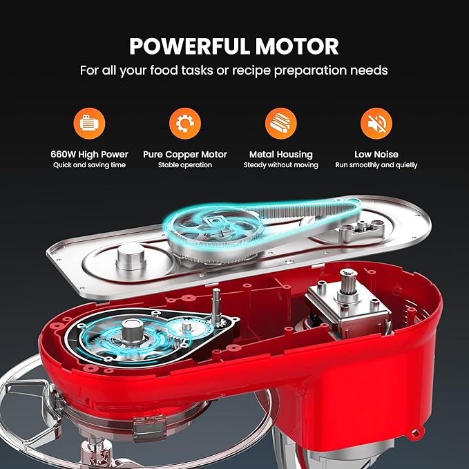 VIVOHOME Stand Mixer with Fermentation, One-Touch Presets, and 6 Qt Bowl, White, and VIVOHOME 660W 10 Speed 6 Quart Stand Mixer with Beater, Dough Hook, Wire Whip and Egg Separator, Red