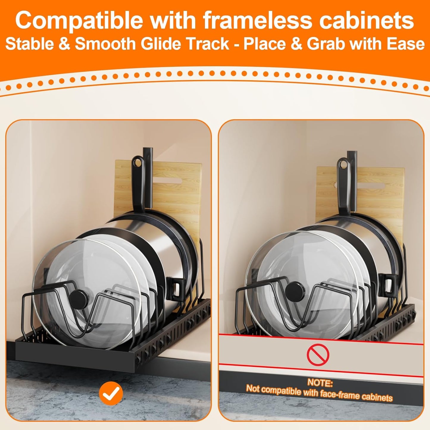 FLSEPAMB Pots and Pans Organizer for under Cabinet 2 Pack 10-Tier Pot Pull Out Cabinet Organizer Sliding Pot, Cabinet Pull Out Shelves with Two Types of Shelves for Pots, Lids, Bottles and Pans