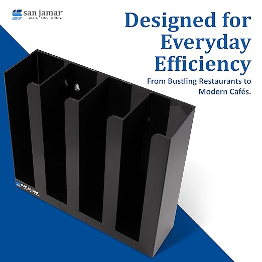 San Jamar Portion Cup and Lid Organizer Fits 2" Cups and Lids with Removable Dividers for Kitchen, Restaurant, and Fast Food, Plastic, 10 x 11.5 x 3.25 Inches, Black