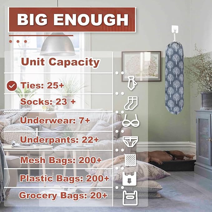 Plastic Bag Holder,Wall Mount Plastic Bag Organizer,Washable Large Grocery Bag Storage Dispenser,Shopping Bags Carrier for Home Kitchen Travelling,Free Adjustment with Drawstring,Banyan tree, 22x9"