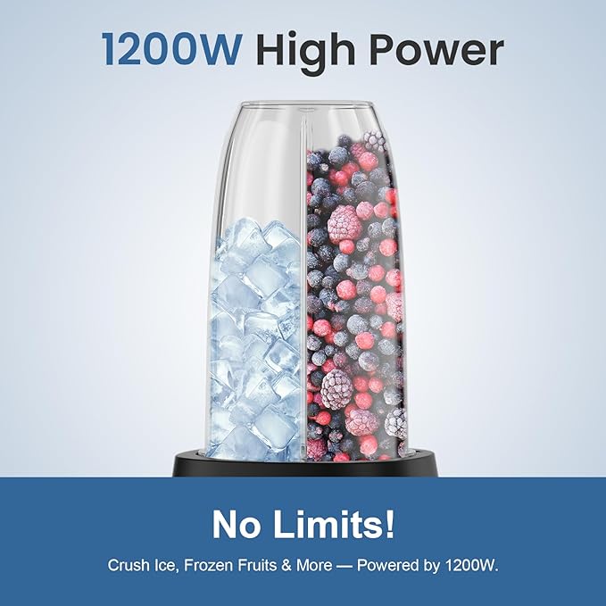 Colarlemo 12-Piece Smoothie Blender Maker 25,000 RPM Personal Blender for Ice Crushing Smoothies & Frozen Drinks Nuts with 23oz, 32oz, 37oz Portable Cups Two 6-Leaf Stainless Steel Blades, Matte Black