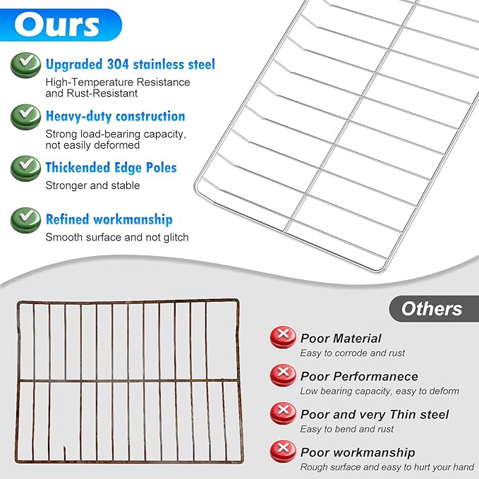 2 Pack Upgraded 304 Stainless Steel WPW10179152 W10179152 Oven Rack Compatible with Kitchen-Aid,Maytag and Whirlpool Range Oven Wire Rack W10439248 EAP11749669 Gas Range Oven Rack w/Oven Rack Liner