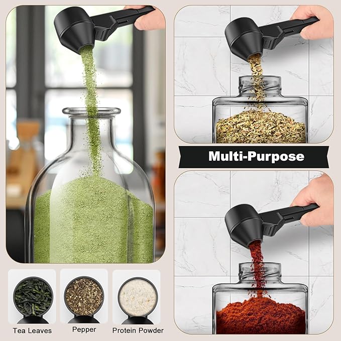 Coffee Scoop & Funnel for Reusable K Cup Refillable Coffee Pods, Coffee Measuring Spoon 2 Tablespoon Capacity, Scoop with Funnel for Ground Coffee, Protein Powder, Tea (Black, 2 Pack)