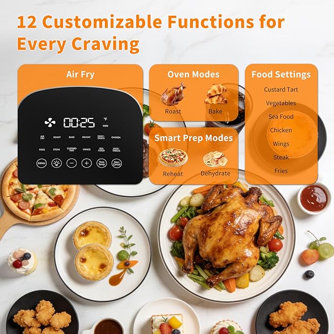 CARORI 6QT Air Fryer with Viewing Window, 12 Cooking Presets, 1700W Fast & Even Cooking, Max 400℉ Crisping, Bake, Roast, Reheat & Dehydrate, Large Nonstick Basket, Dishwasher Safe, Dark Blue