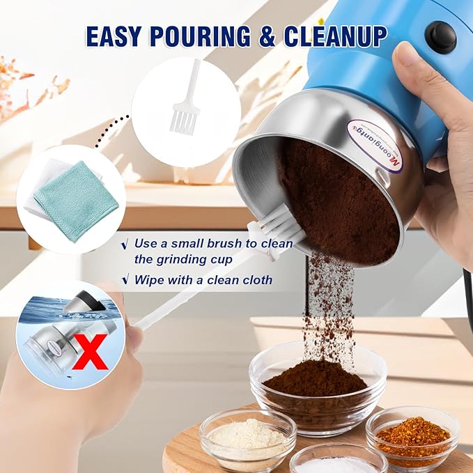 Moongiantgo Coffee Grinder Electric, Mini Spice Grinder, 200W 10s Fast Grinding, Dry Grain Mill for Spices Seeds Rice Beans Seasonings