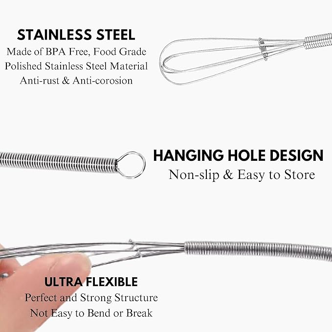 Chandler Whisks for Cooking | Pack of 3 | Small Set – Stainless Steel Whisk - Perfect for Blending, Beating, and Stirring - Heat Resistant, Anti-Rust Kitchen Whisk, Hand Mixer (Sizes 5’’, 7’’, 9’’)