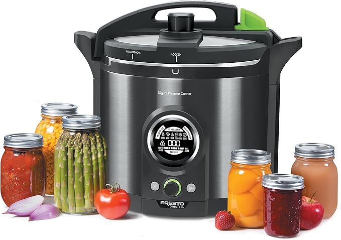 Presto 02144 12-Quart Digital Pressure Canner - Digital Display, Waterbath Capable, 10-Built-In Safety Features, Recipe Book, Black Stainless Steel