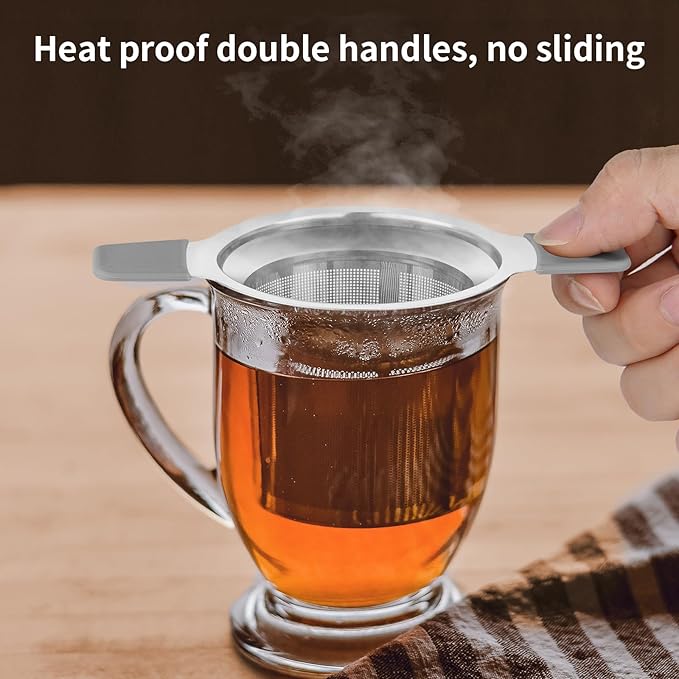 Ohtomber Tea Infuser Strainers, Stainless Steel Loose Leaf Tea Strainer Stepper with Heat Proof Double Handles, Extra Fine Mesh Ball Infusers, Diffuser Holder Filter for Mugs