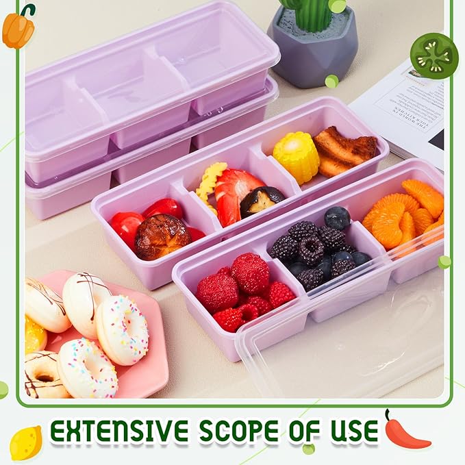 Hushee 10 Pack 17 oz Small Meal Prep Containers with 3 Compartments Snack Containers with Lid Disposable Plastic Bento Box Travel Lunch Food Boxes Stackable for Office Picnic (Purple)