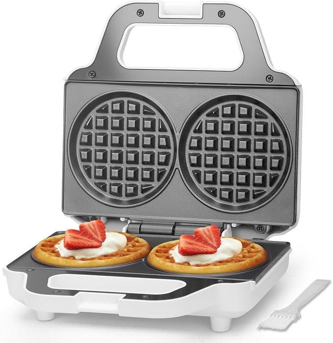 SugarWhisk 4 Inch Double Mini Waffle Maker Machine, Chaffle Maker, Waflera Electrica, Small Waffle Iron for Waffles, Keto Chaffles, Hash Browns, Cookies, Non-stick Plates