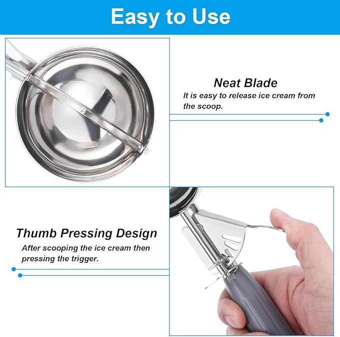 PATIKIL 4 Ounce Ice Cream Scoop with Trigger, Stainless Steel Portion Cookie Scoop with Thumb Trigger for Cookie Dough Cupcake Batter Baking, Grey 120ML
