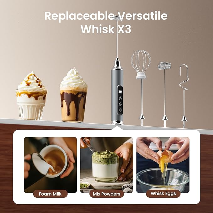 YUSWKO Milk Frother Wand for Coffee, Milk Frother Handheld Coffee Frother, Rechargeable Drink Mixer, Waterproof Electric Whisk