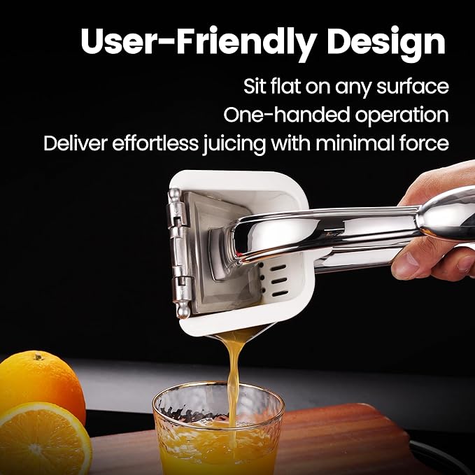 Stainless Steel Lemon Squeezer, Heavy-Duty Orange Juicer, Durable Hand Press Citrus Juicer, Portable Lime Squeezer, Rust-Free, Easy to Clean, Ideal for Kitchen & Bar, 5-Year Warranty