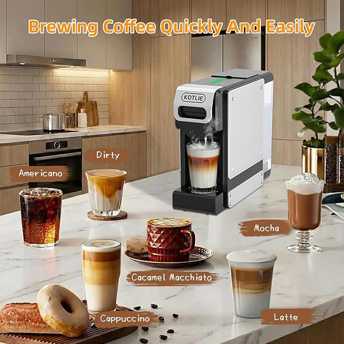 KOTLIE Single Service Coffee Maker for K*cup/Dol*e Gu*to/Ne*presso Original and Ground Coffe,34 oz,7 Water Levels,Compact Coffee Maker,ST-550 (Black)