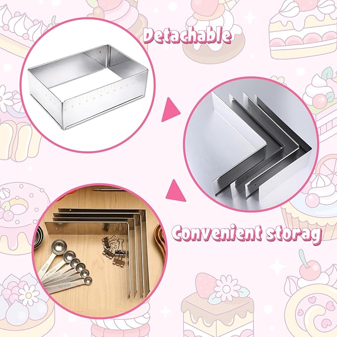 Rectangular Mousse Cake Mold, Stainless Steel Heavy Duty Adjustable Rectangle Shaped Cake Cutter Tiramisu Pan Extensible Pastry DIY Baking Tool for Baking Accessories - 10 * 7in