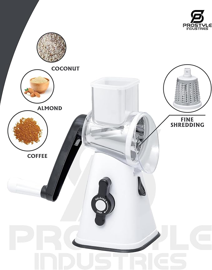 Premium Rotary Cheese Grater - Effortless Grating for Perfectly Shredded Cheese Every Time! (White and Black)