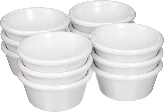 Winco Commercial-Grade Plastic Ramekin/Dipping Sauce Cup, Smooth, 6 Ounce, White (12 Pack)