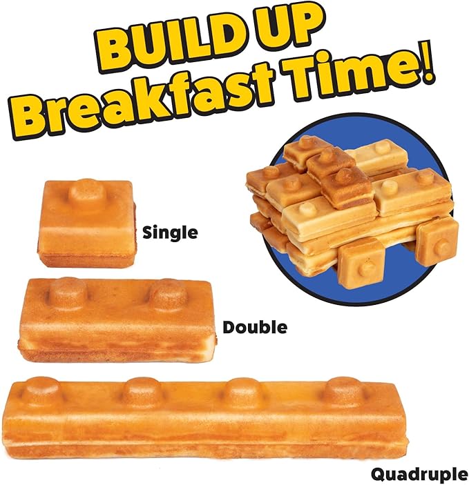 Building Brick Electric Waffle Maker- Cook Fun Buildable Waffles or Pancakes- Make Houses, Cars & Animals Out of Stackable Waffles- Bite Sized for Kids, Nonstick Waffler Iron Machine w Recipe Guide