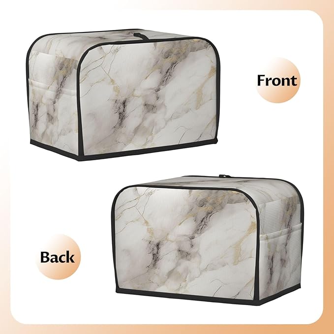 Toaster Cover 2 Slice Marble Pattern Gray White Kitchen Small Appliance Covers with Pockets Dust and Fingerprint Protection