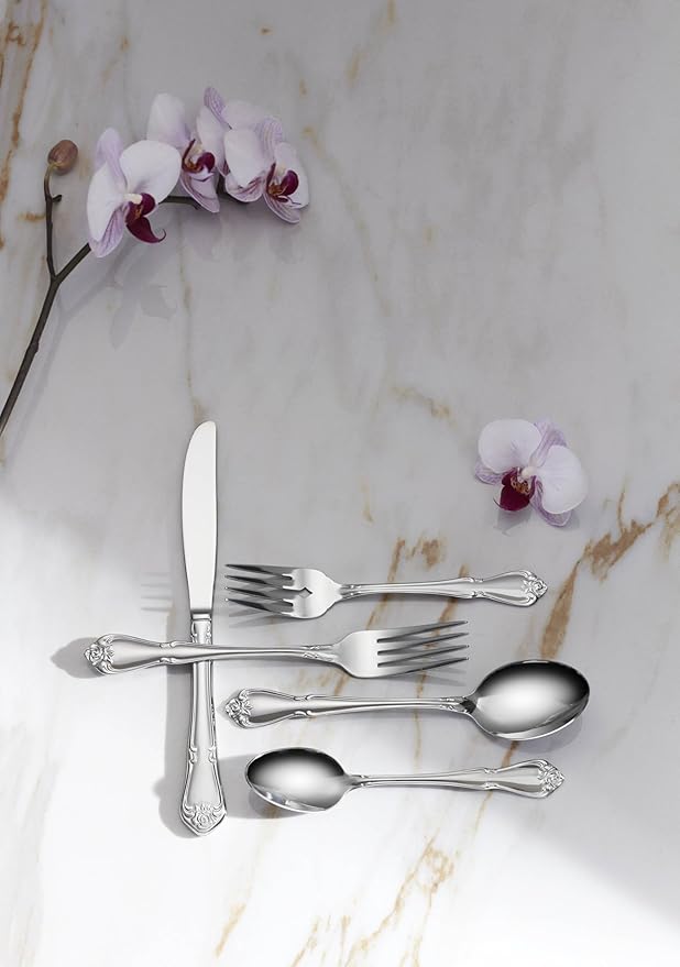Oneida Silverware Set, True Rose Everyday Salad Forks 4-Piece Flatware Set, Service For 4, 18/0 Stainless Steel, Mirror Finish, Dishwasher Safe, Home & Kitchen Utensils, Salad Fork (Silver, 4 Pieces)