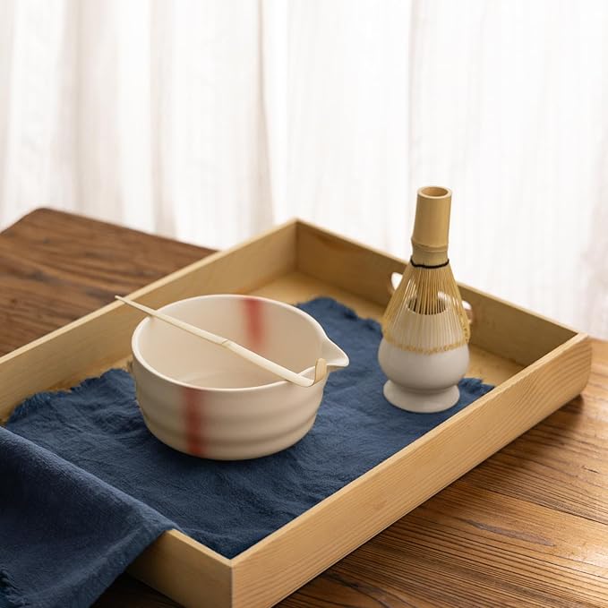 Matcha Whisk Set,Ceramic Matcha Set,with Ceramic Bowl,Bamboo Whisk&Holder,Scoop,Authentic Japanese Matcha,for Matcha Lovers,Gift for Family/Friend(Spotted Pink)