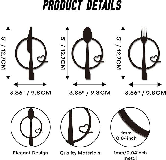 Three-Piece Knife, Fork and Spoon Kitchen Hook - Metal Wall Hanging, Modern Kitchen Artwork, Practical Hook for Home, Gift for Women/Mom
