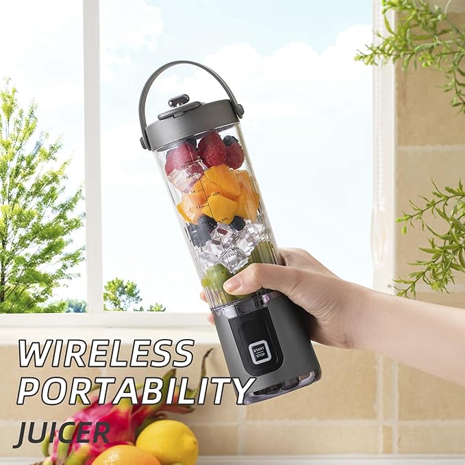 Portable Blender 500ml Cordless – 10 Steel Blades Mini Blender for Smoothies & Protein Shakes, Rechargeable Personal Crushes Ice/Frozen Fruit, Leakproof Travel Mug with Sip Spout