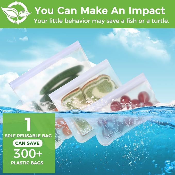 SPLF 12 Pack Dishwasher Safe Reusable Food Storage Bags (5 Sandwich 5 Snack 2 Gallon), BPA Free Freezer Bags Leakproof Silicone and Plastic Free Lunch Bags Fridge Organization