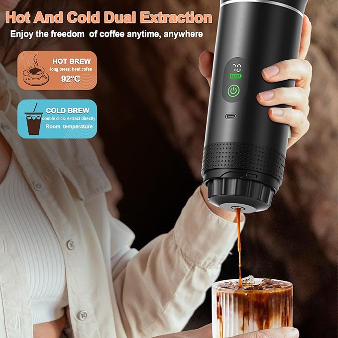 Portable Battery Espresso Coffee Maker for Travel - 20 bar Mini Car Espresso Machines, 3-in-1 Self-Heating Electric Espresso Maker, USB-C Ground Coffee & Capsule Pod(Ns&DG) RV, Hiking, Office