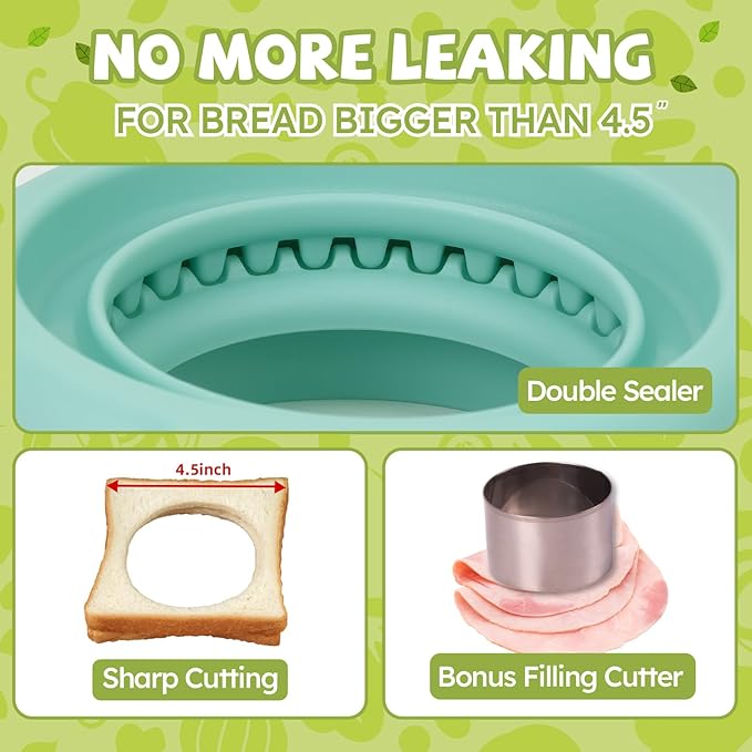 LEPCY Uncrustables Sandwich Maker Sealer Cutter, Crustless Sandwich Cutter, PB&J Uncrustable Maker - Pink Square Shape + Blue Round Shape