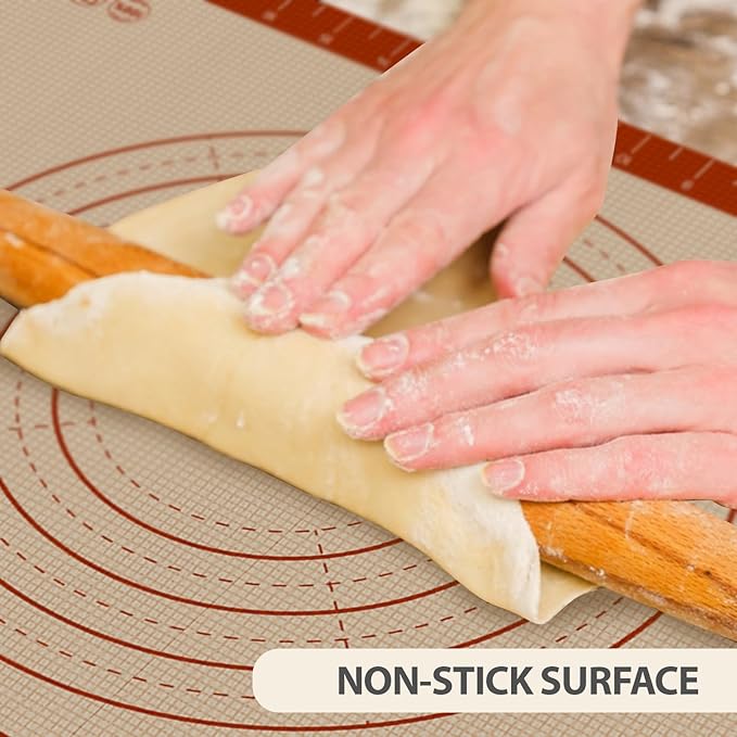 Pastry Mat, 0.7mm Extra Thick 36 x 24 Inches Large Non Stick Silicone Baking Pad, Pie Crust Rolling Supplies for Making Christmas Cookies Bread, Easy to Clean