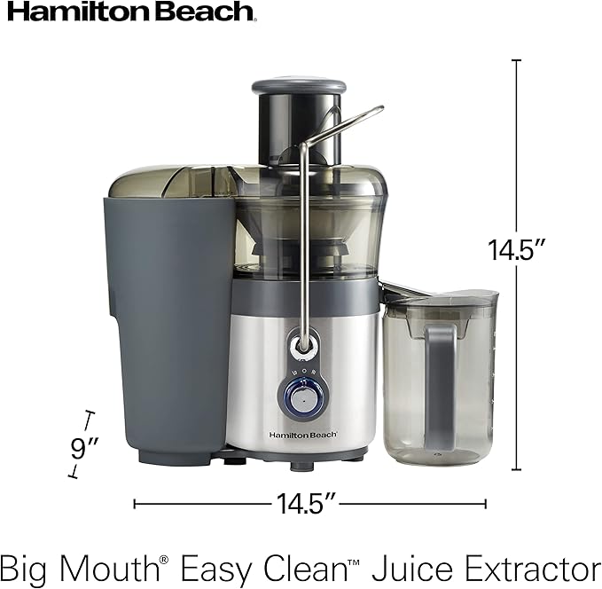 Hamilton Beach Juicer Machine, Centrifugal Extractor, Big Mouth 3" Feed Chute, Easy Clean, 2-Speeds, 40 oz. BPA Free Pitcher, 850 Watt Motor, Silver (67850)