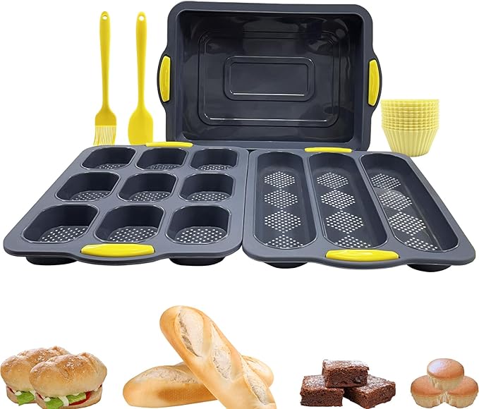 Silicone Bread Loaf Pan Set, Nonstick Loaf Pan & Heat Resistant Baguette Bread Pan, Bread Mold for Baking, French Bread Baking Pan, Bread Pans for Homemade Bread, Sub Loaf Pans for Baking Bread