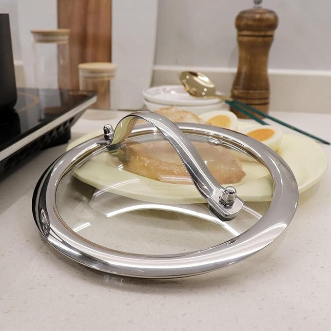 HEVSTIL 6 Inch Tempered Glass Lid for Frying Pans - Vented Skillet Cover with Stainless Steel Handle
